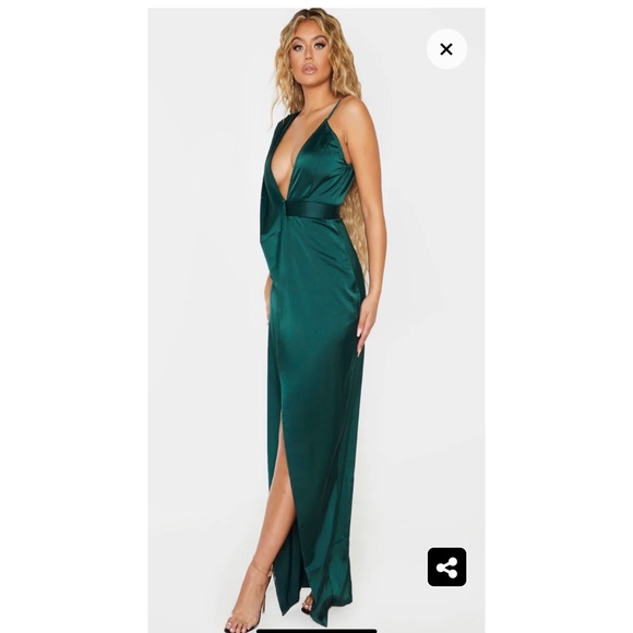 PrettyLittleThings Emerald Green Asymmetrical Gown - Picture 3 of 6